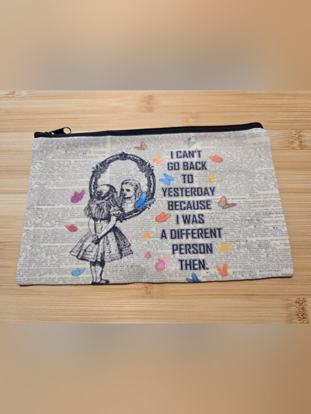 🦋 Alice in Wonderland Quote Canvas Pouch Literary Makeup Bag NWOT